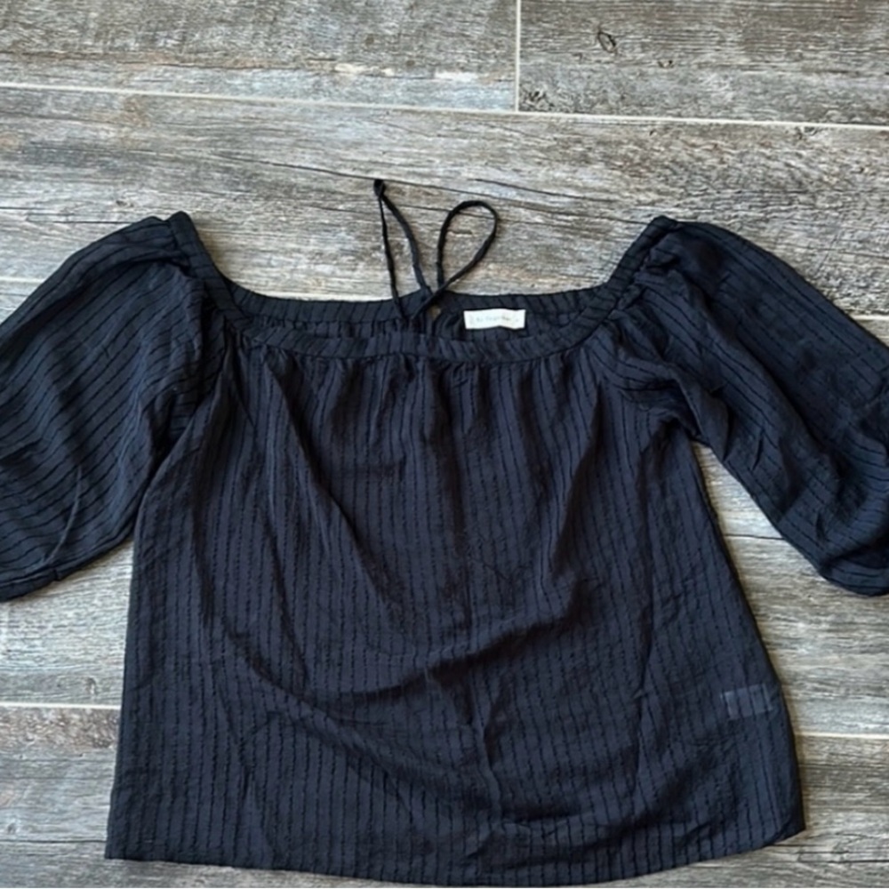 By Together Elegant Black Off-Shoulder Peasant style Women's Blouse - Picture 3 of 5